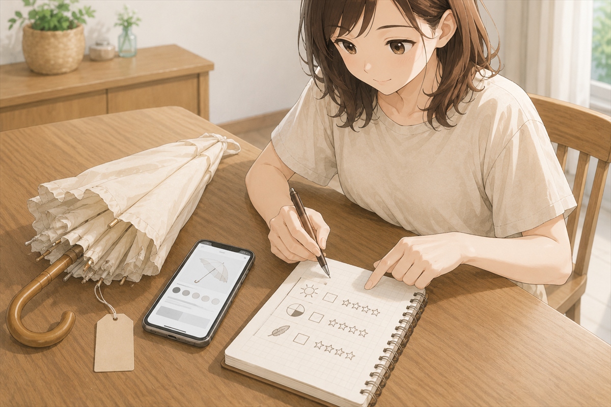 20代若主婦が日傘のUVカット率や遮光率を確認する手元
