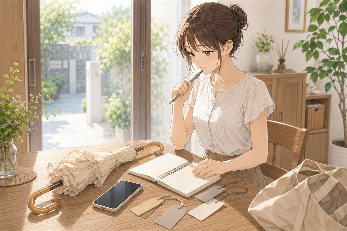 20代若主婦が日傘選びの疑問を整理する様子