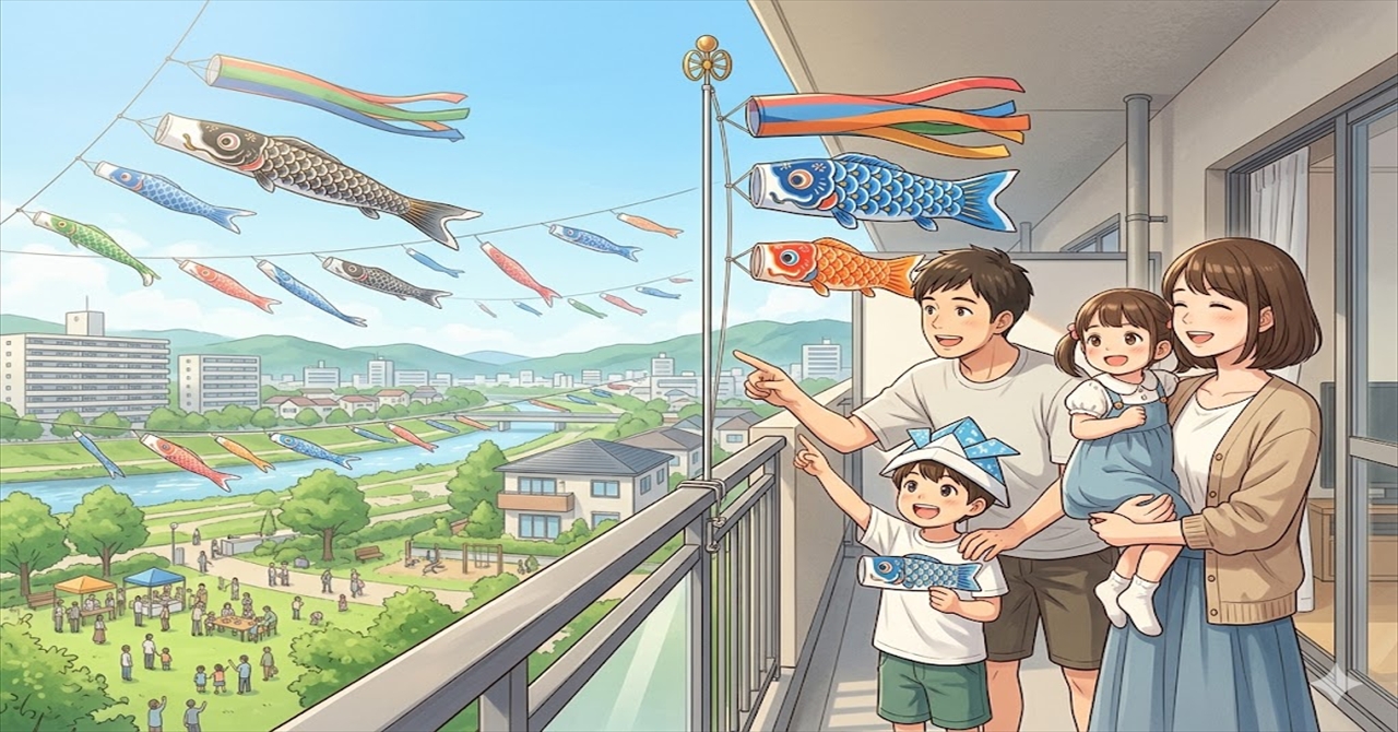 現代の空に舞う、家族と地域の絆（鯉のぼり）
