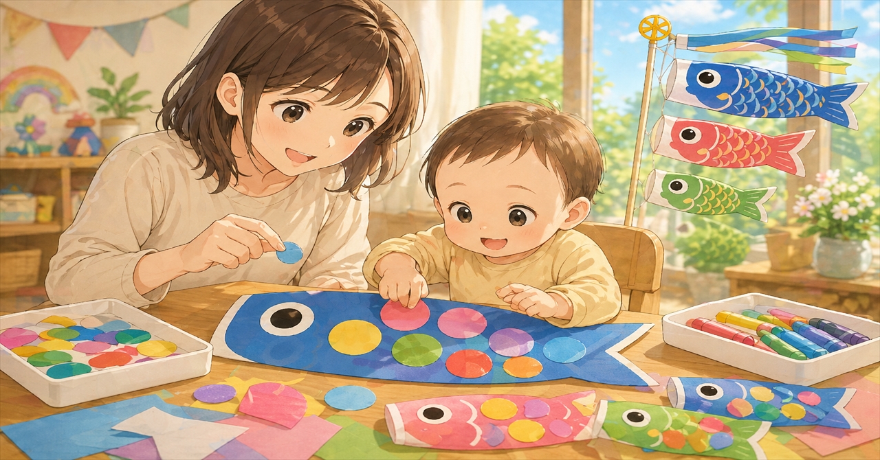 1歳児のシールこいのぼり