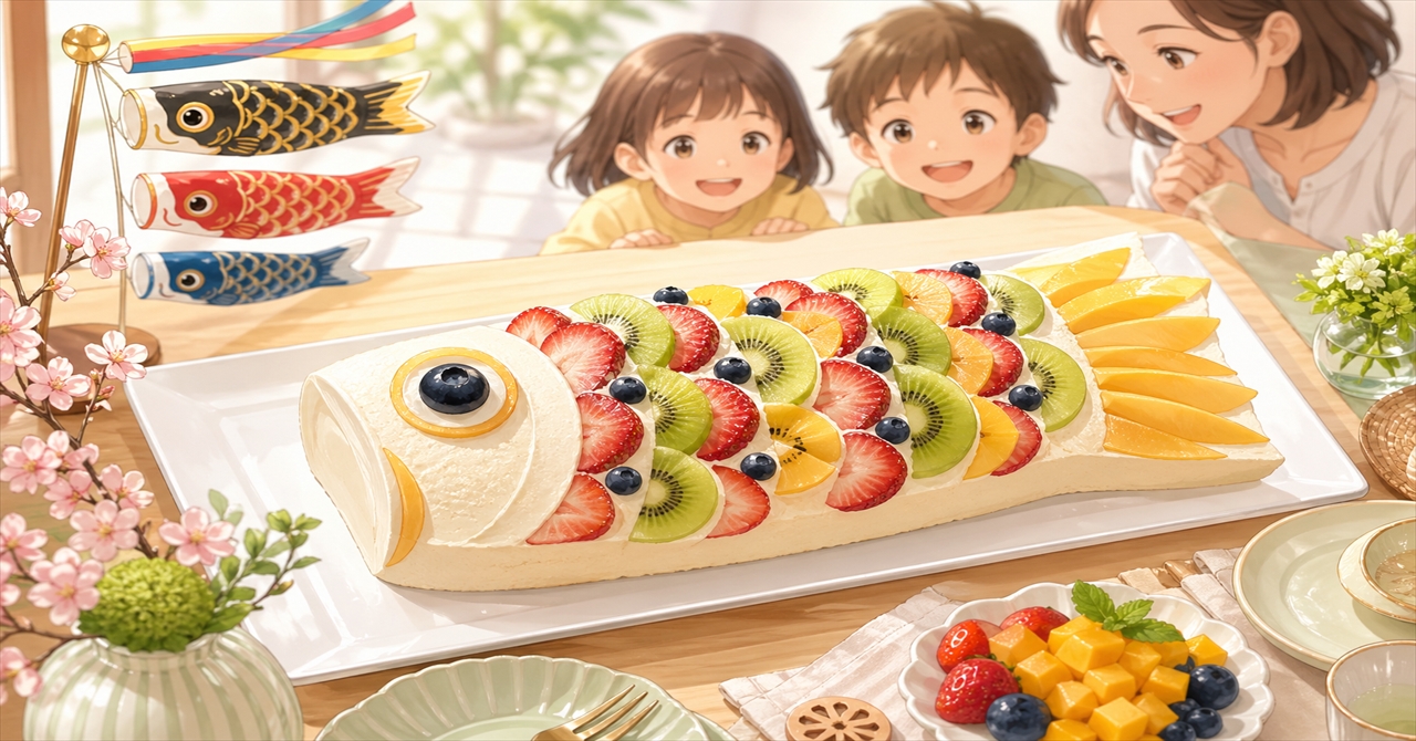 チーズケーキで鯉のぼり