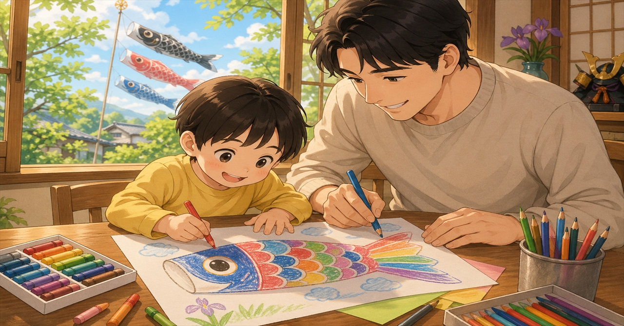 親子で描く鯉のぼりアート