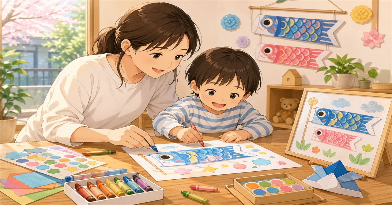 小さな子どもと楽しむ鯉のぼり絵