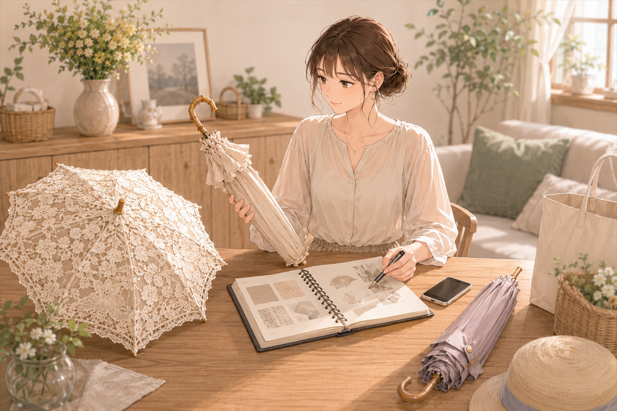 折りたたみやレースや安い可愛い日傘について疑問を整理する様子