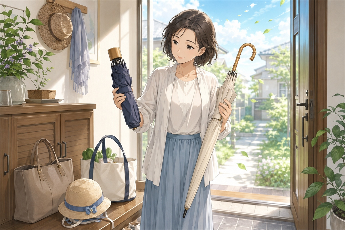 風に強い日傘を通勤や送迎に合わせて選ぶ主婦