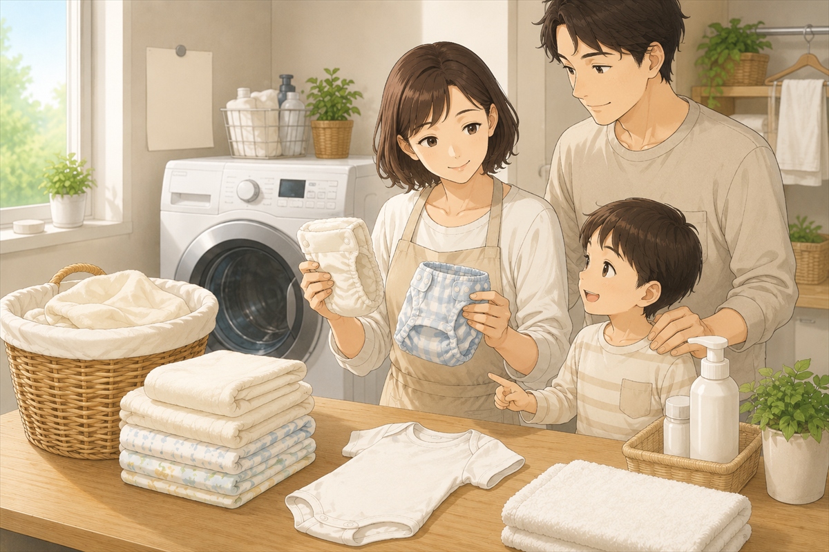 家族で共有しやすいオムツ洗濯の手順メモと布オムツ