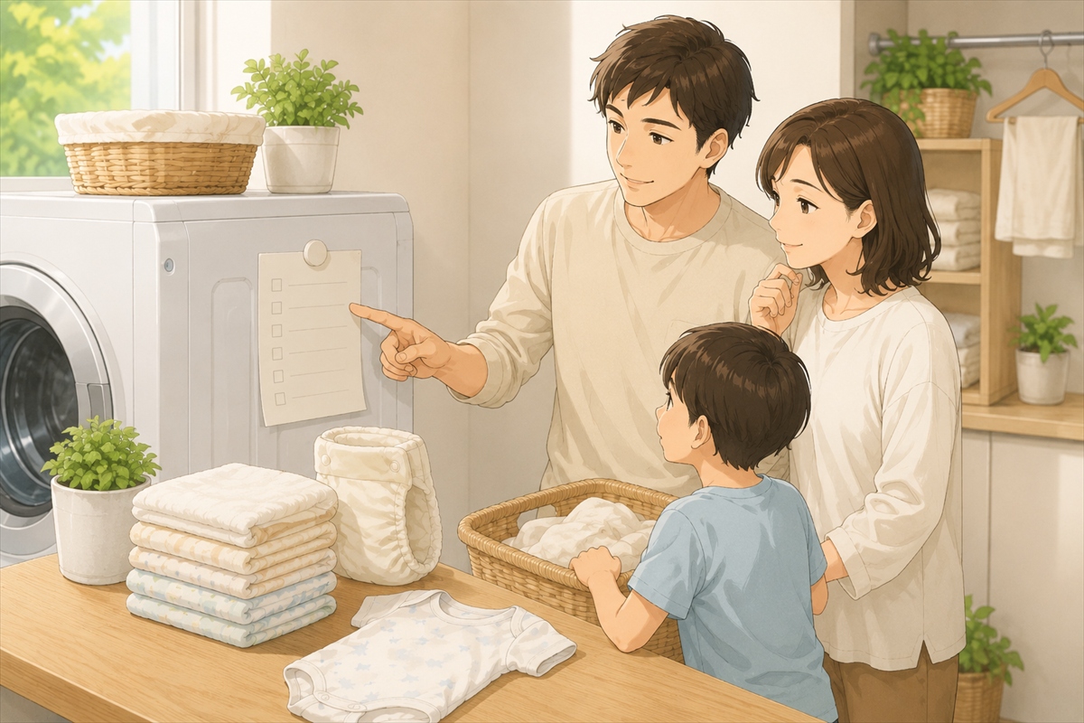 オムツ洗濯の手順を家族で共有するためのチェックリスト