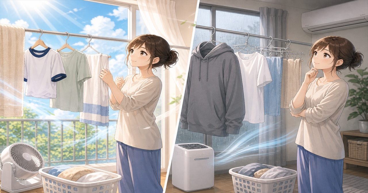 晴れの日と湿度で変わる乾き方