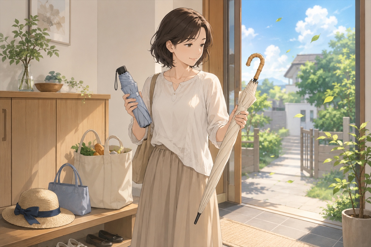 風に強い日傘を通勤や送迎に合わせて選ぶ主婦