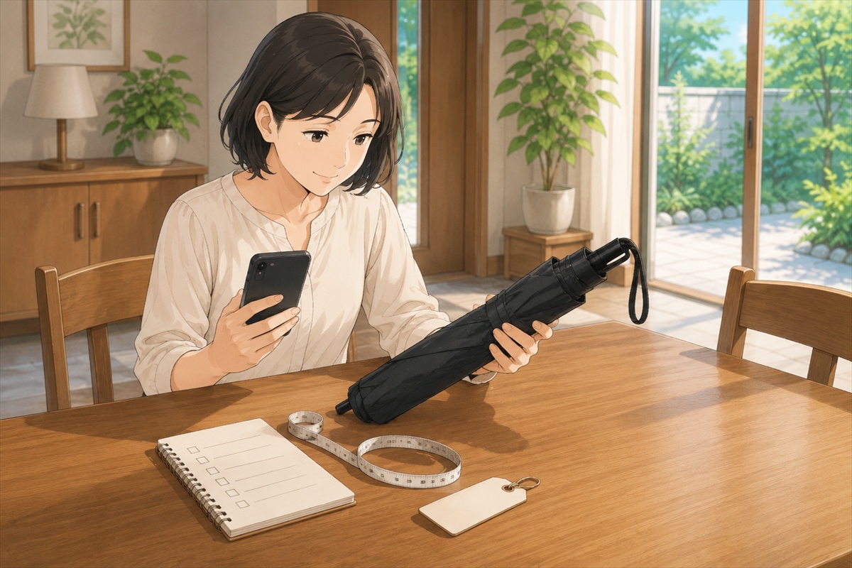 wpcやロフトや通販で完全遮光折りたたみ日傘を選ぶ前に確認する様子