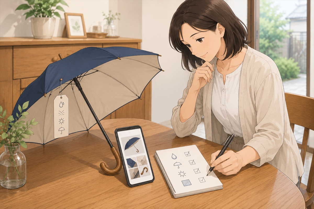 晴雨兼用傘の撥水や防水やUVカット率を確認する手元