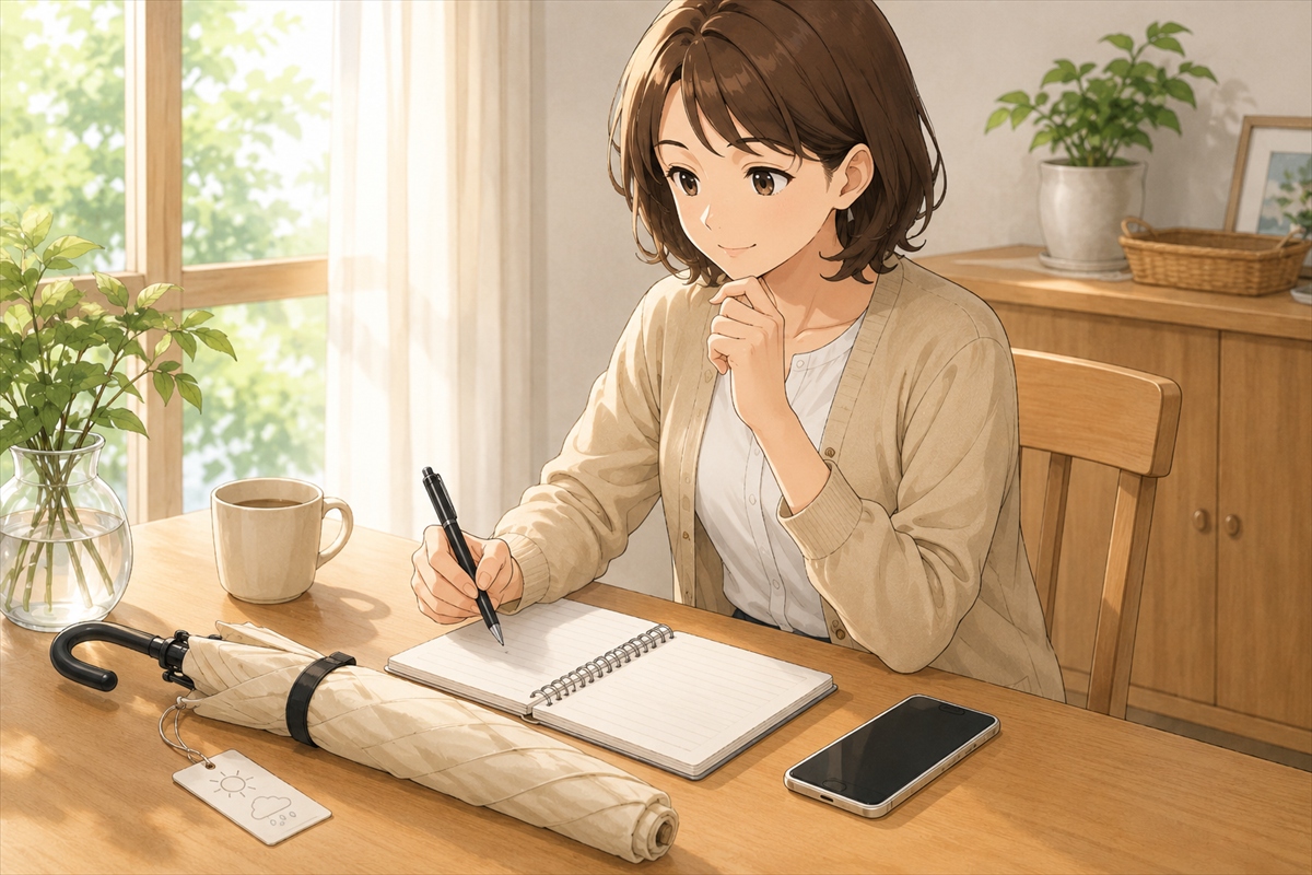 晴雨兼用傘の違いについて購入前の疑問を整理する様子