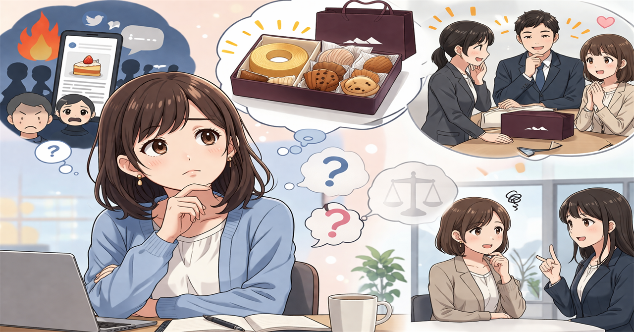 手土産選びに迷う女性