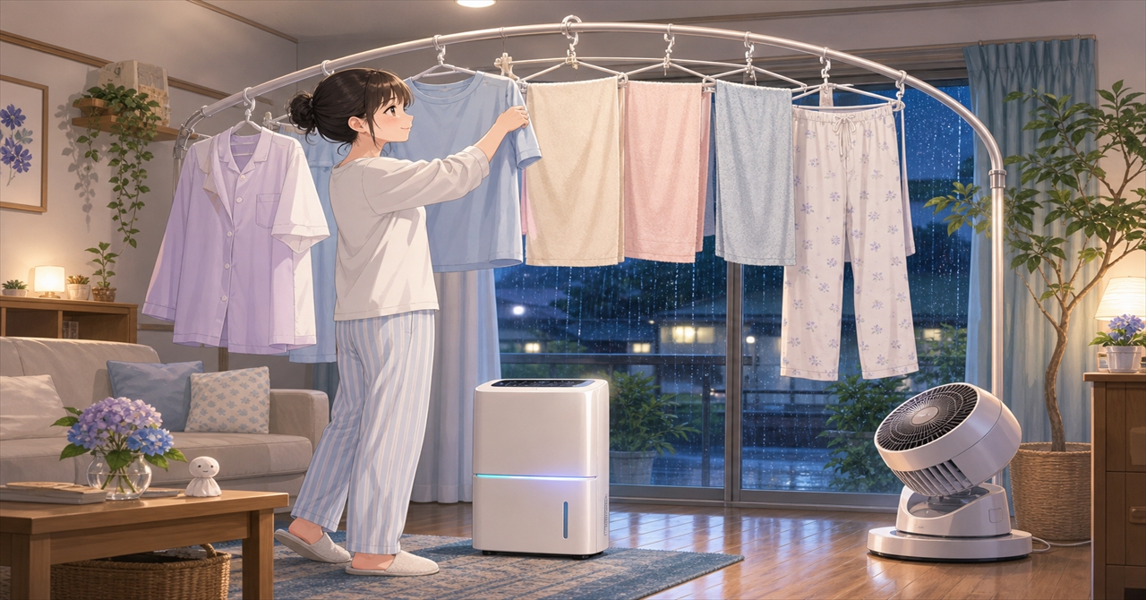 梅雨の夜干しは空気づくりが決め手