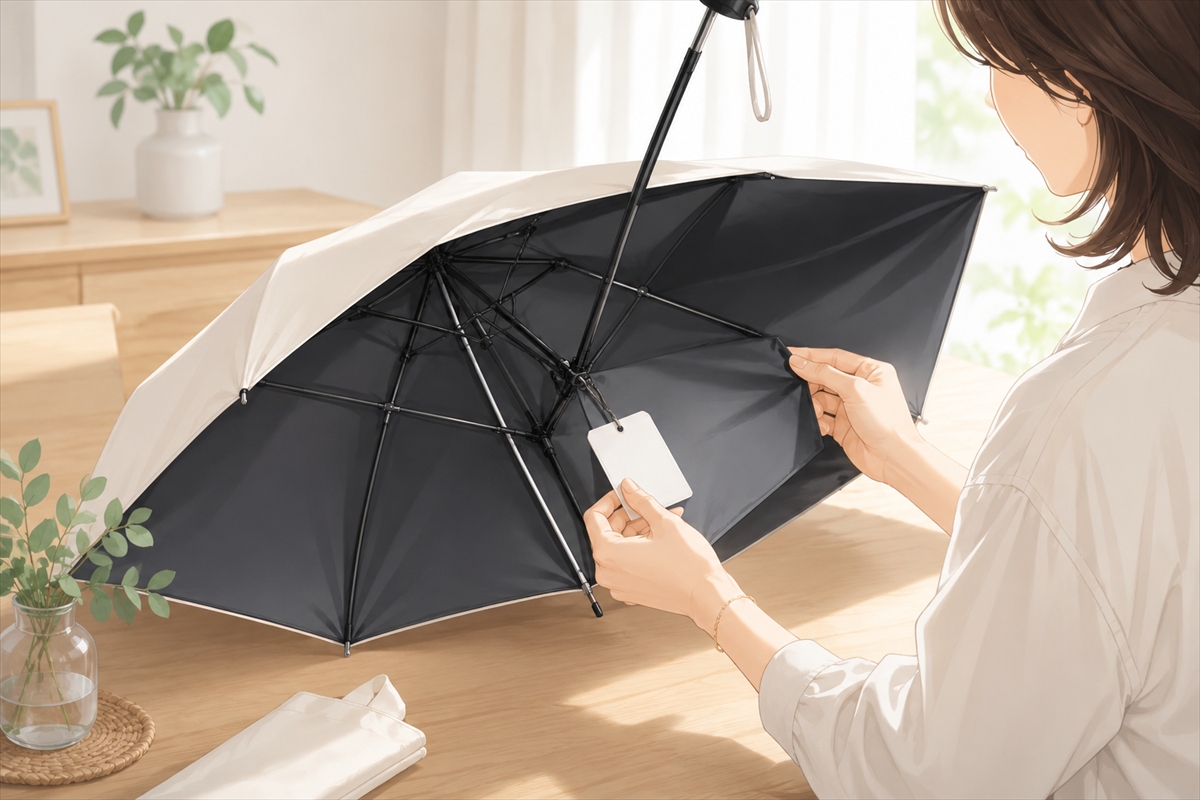 晴雨兼用日傘の遮光率やUVカット率や撥水性を確認する様子