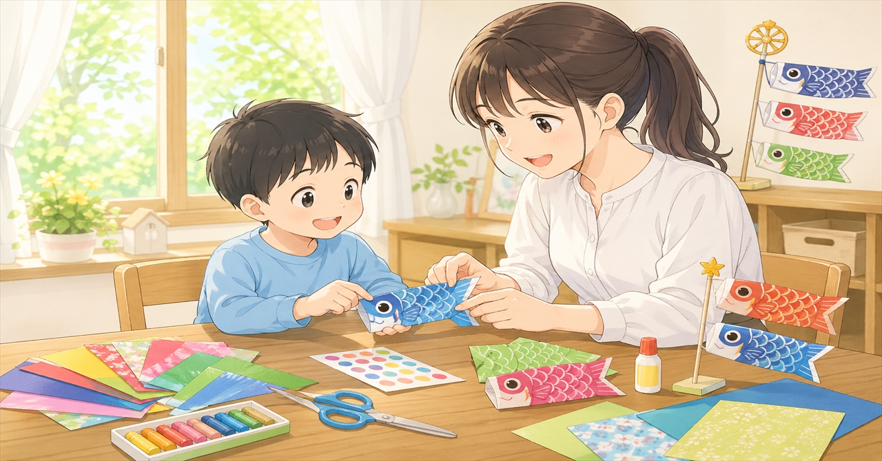 親子で楽しむ折り紙こいのぼり