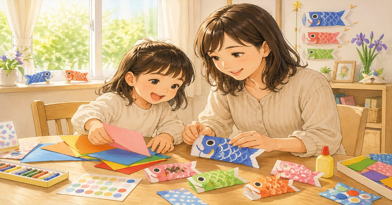 親子で作る折り紙鯉のぼり