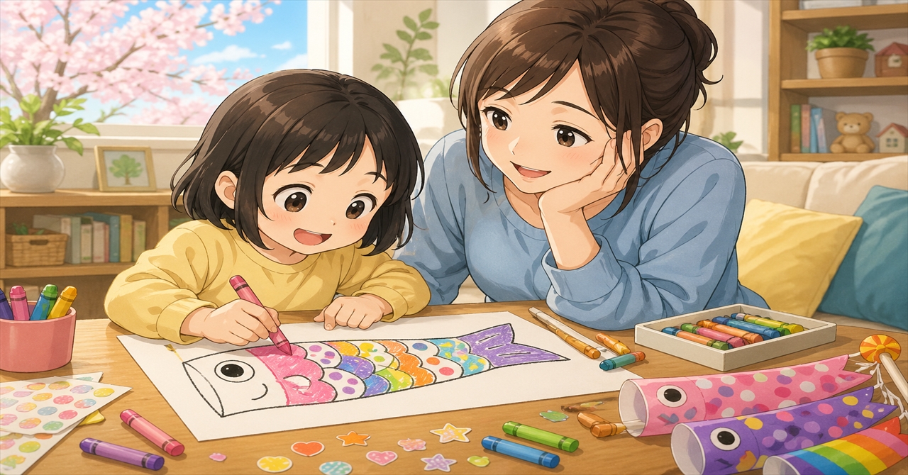 子どもと一緒に鯉のぼりの絵を描くときのコツ