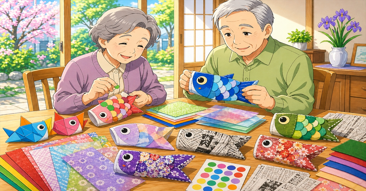 材料いろいろ簡単こいのぼり工作
