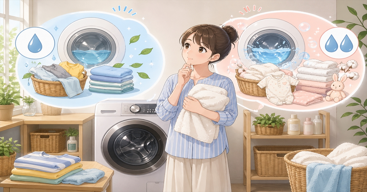 洗濯のすすぎは1回と2回どっちがいい？水道代・洗浄力・肌へのやさしさでわかりやすく比較