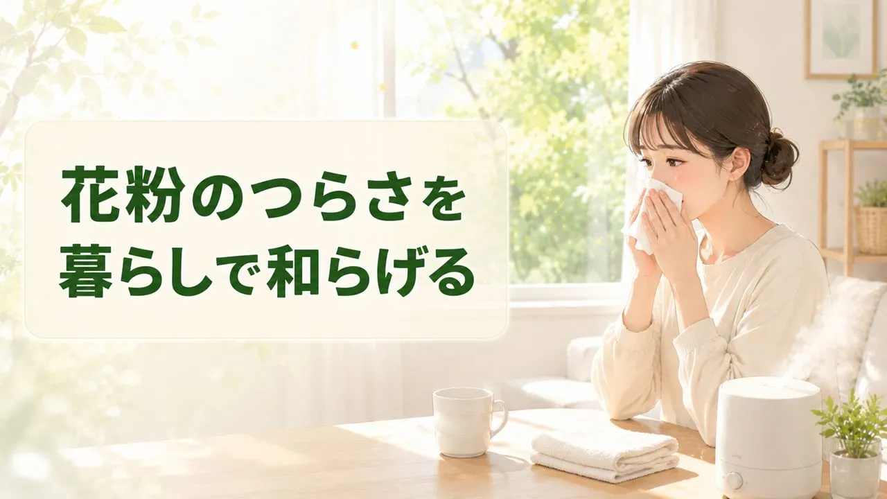花粉症の対処法としてティッシュや蒸しタオル、加湿器を活用する春の女性